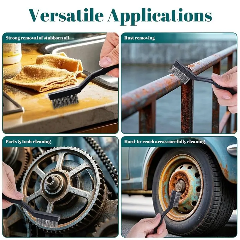 Набор проволочных щеток ABJO, мини-нержавеющая сталь, 12 шт., инструмент для царапин с изогнутой ручкой для очистки сварочного шлака и ржавчины