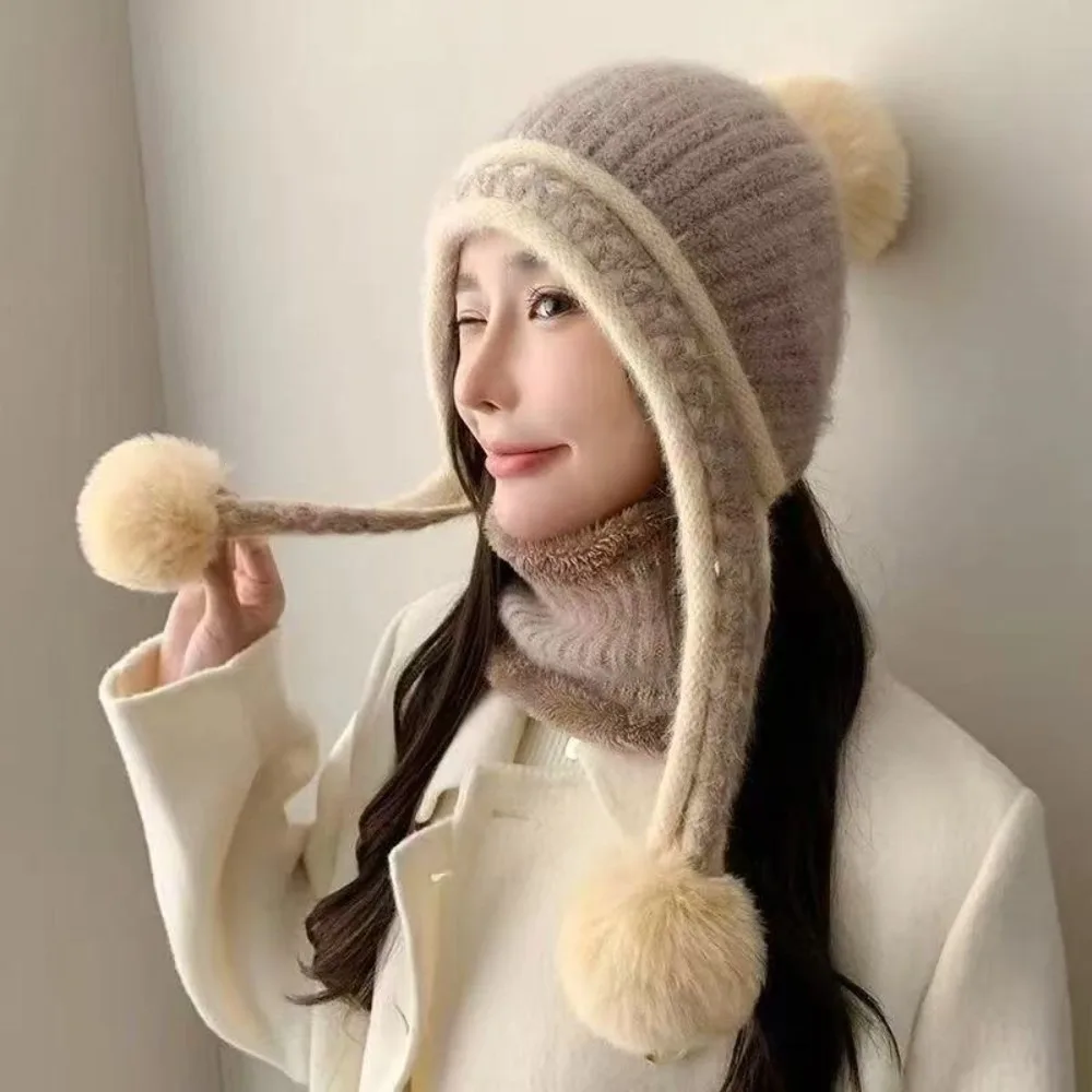 

New Knitted Knitted Hat Pompom Warm Pullover Cap Fur Balls Coldproof Ear Protection Hat Outdoor Sports
