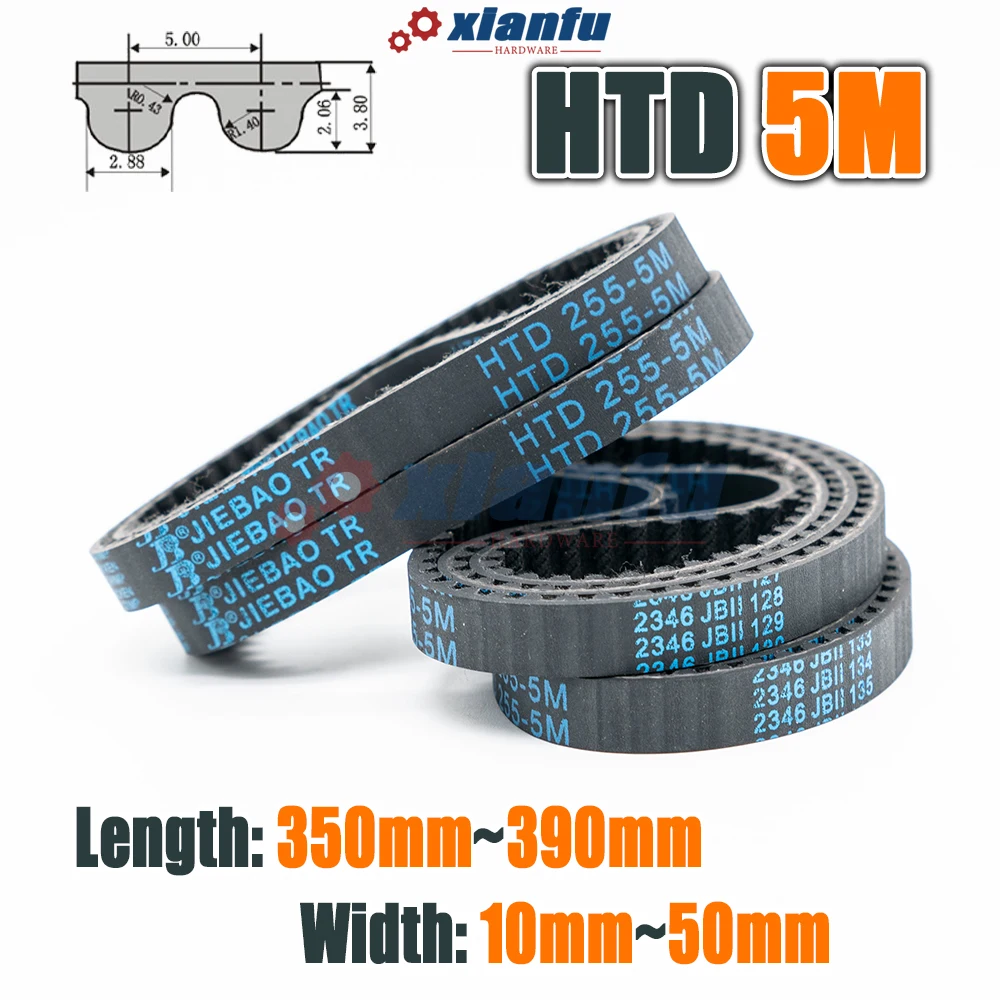 HTD 5M Rubber Timing Belt Closed Loop Transmission Perimeter 350 355 360 365 370 375 380 385 390mm HTD5M CNC Drive Width 10~50mm