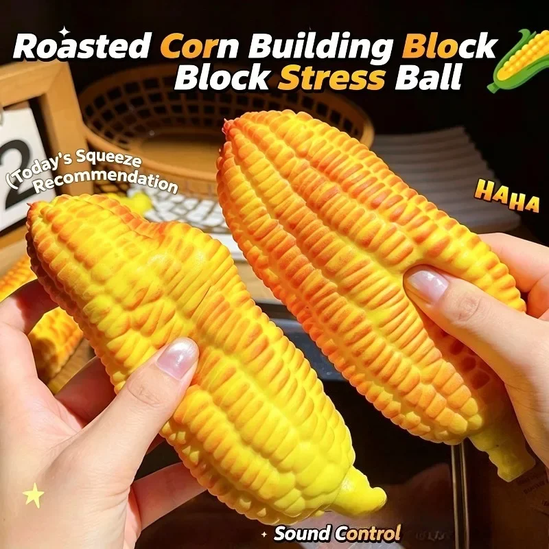 Jumbo Crunchy Roasted Corn Squishy Toy Simulated Corn Squeeze Ball Round Crisp Sound Block Filling Asmr Adult Stress Relief Toy