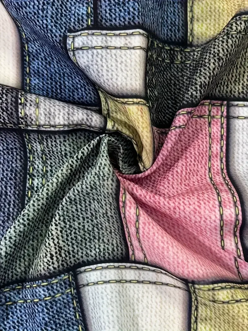 플러스 Size1XL-5XL 여성 캐주얼 데님 프린트 버튼 업 블라우스 여성 패션 긴 소매 턴 다운 칼라 편안한 셔츠