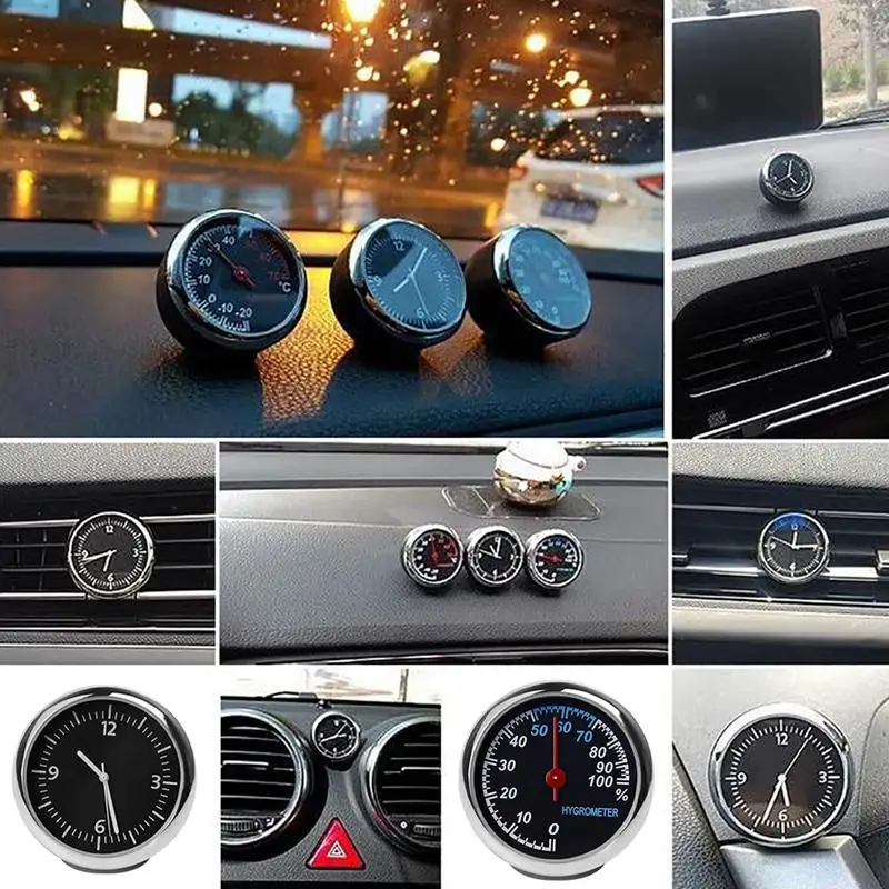 3Pcs/Set Mini Car Clock Car Thermometer Hygrometer Durable Quartz Clock Car Digital Practical Dashboards For Auto Boat