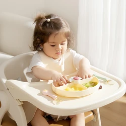 Banshili boutique Kids Cutlery Set Spoon Fork Plate Bib Baby Feeding Nursing Silicone Baby Suction Bowl 2024 New Design