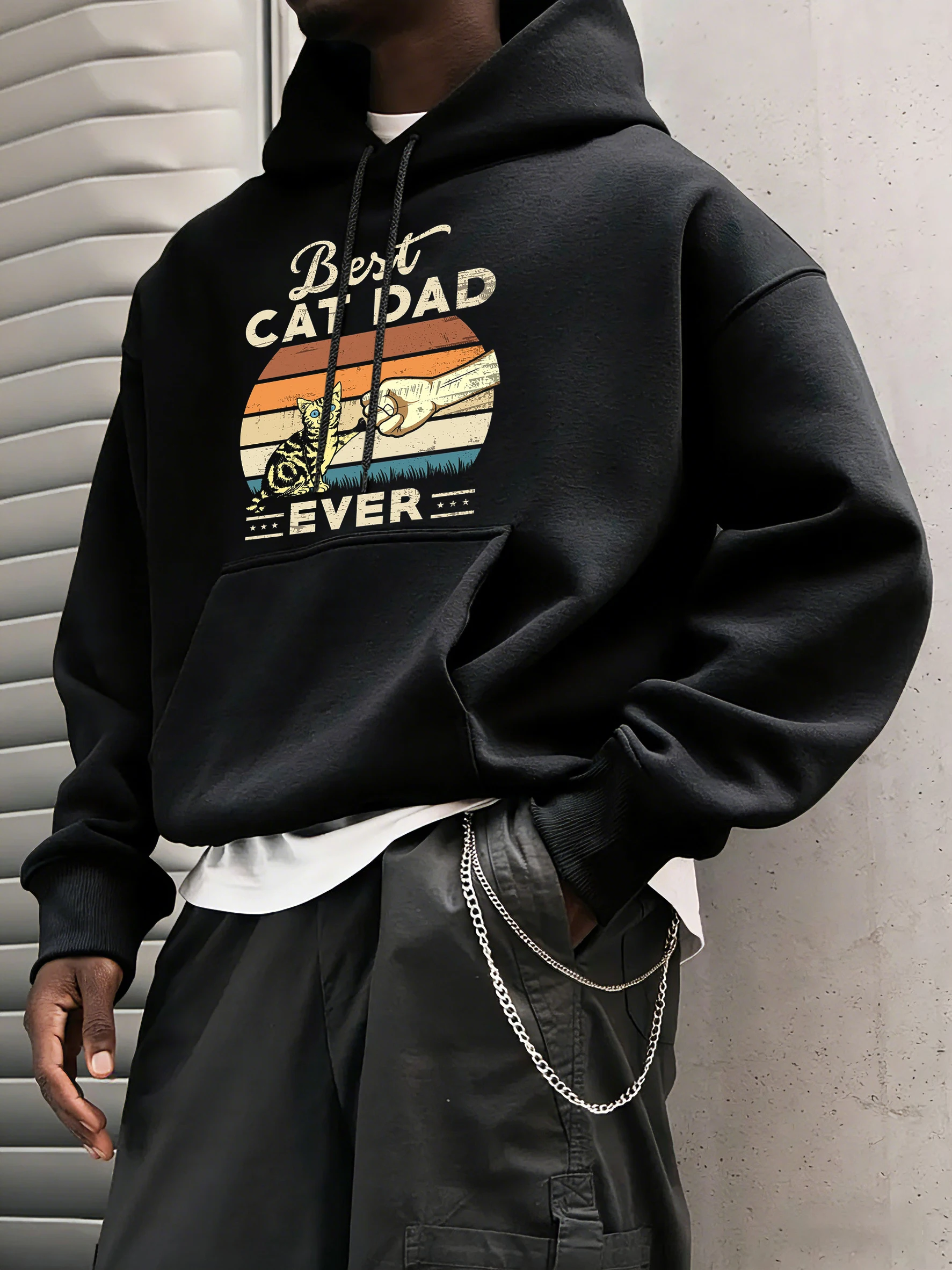 

Мужская толстовка с принтом Best Cat Dad Ever Cats, флисовая толстовка с карманом и длинным рукавом, осенняя модная толстовка в стиле хип-хоп, базовая свободная одежда