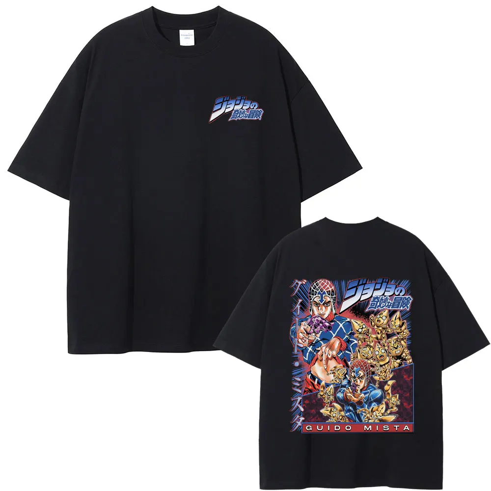 Anime jojo aventura bizarra guido mista gráfico camiseta das mulheres dos homens casual algodão manga curta t camisas mangá vintage camiseta
