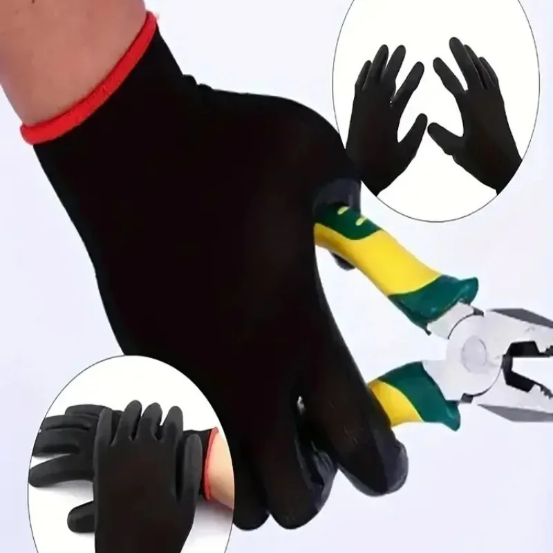 6/12Pairs المغلفة النايلون بولي قفازات قفازات العمل سميكة حماية اليد إصلاح البستنة لوازم مصنع العمل الميكانيكي