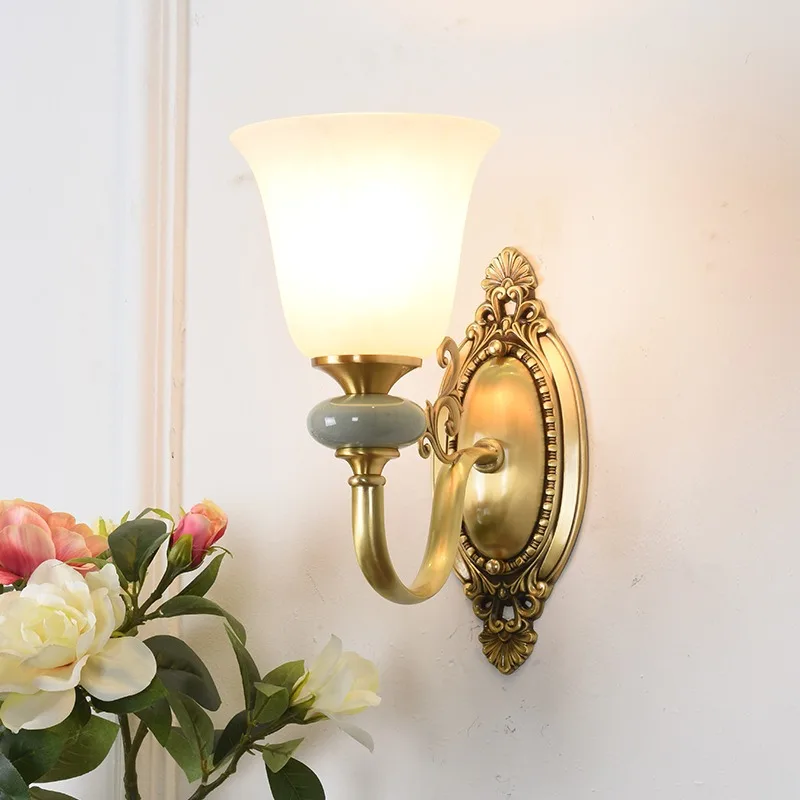 All-copper American double-headed wall lamp, single-headed bedroom bedside lamp, living room background wall decorative lamp, ho