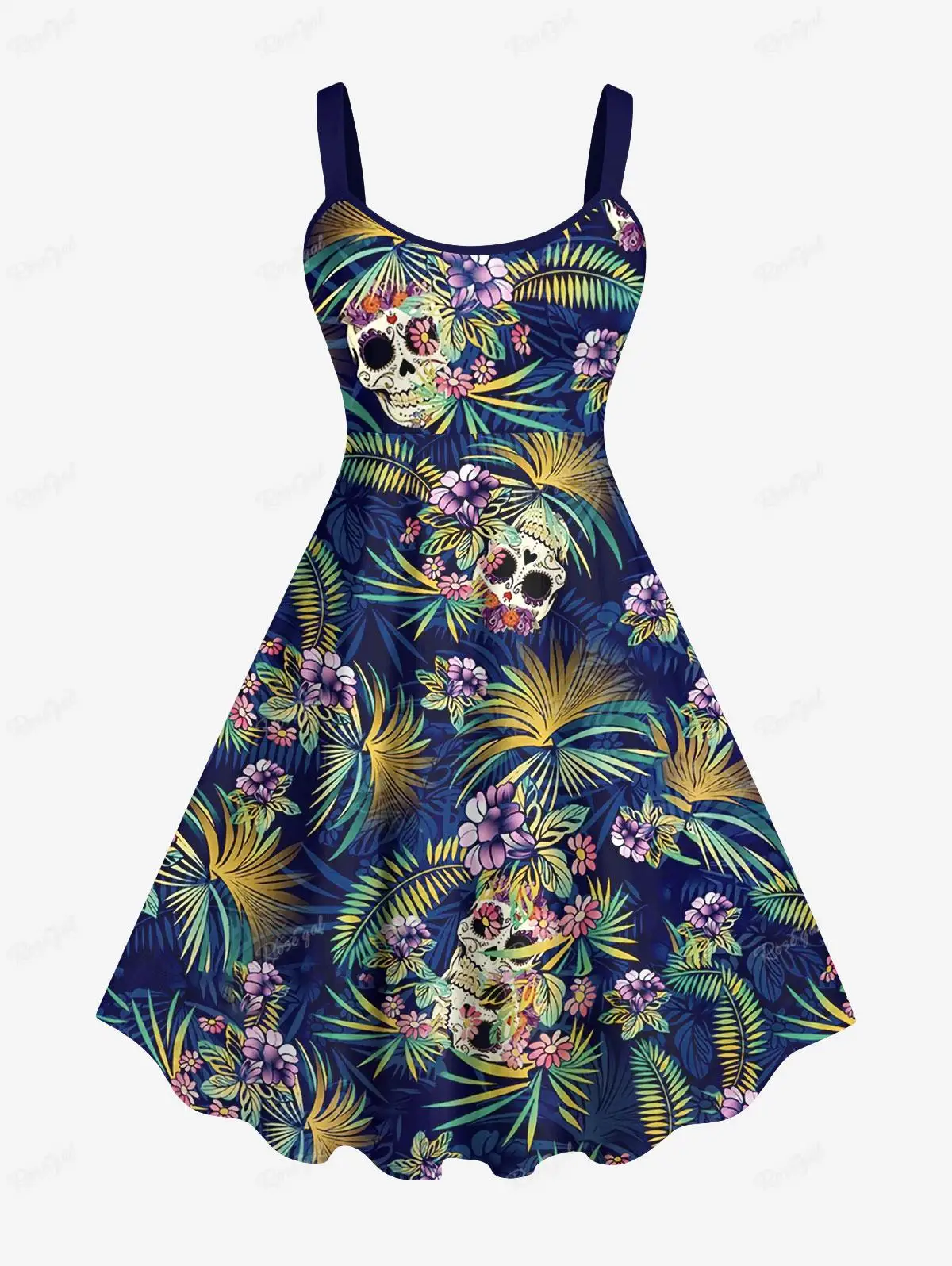 Plus Size Tank Dress vestidos para mujer verano moda 2024 Hawaii  Skulls Coconut Tree Leaf Flower Print Backless A Line