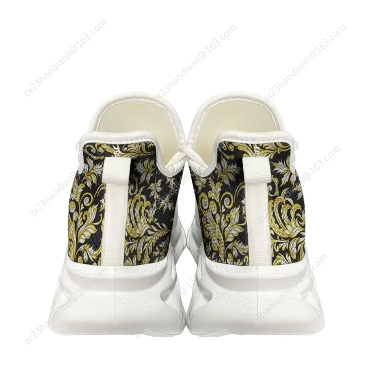 Gold Black Baroque Printed Comfortable Sneakers Shock Absorbing Anti-Slip Basketball Shoes Breathable Lace-Up Vulcanized Shoes