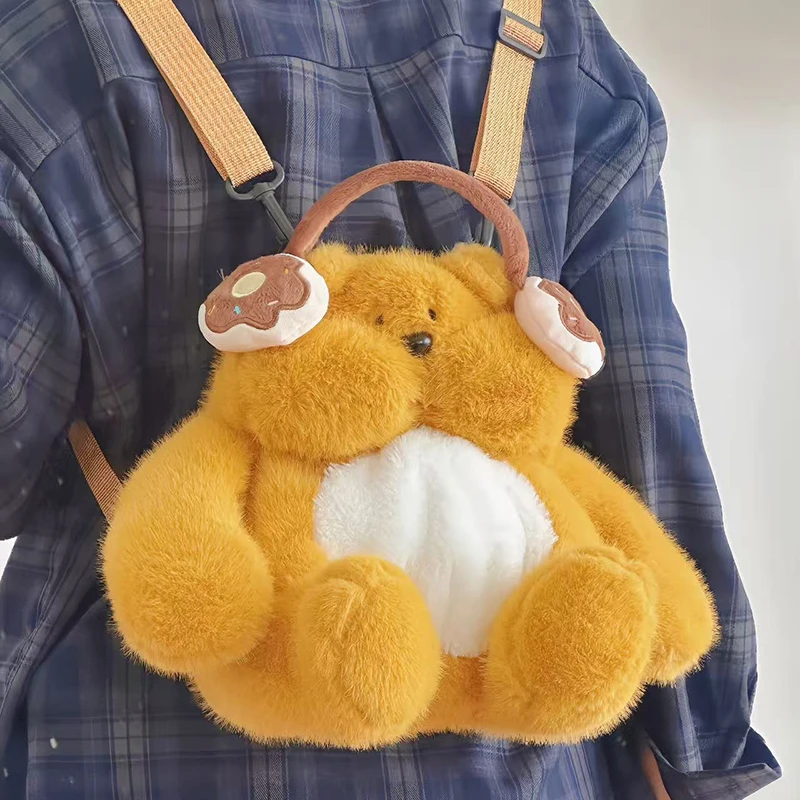 Simpatico orso cartone animato gattino zaino ragazza dolce borsa a tracolla bambola cartone animato animale peluche farcito borsa a tracolla zaino in peluche