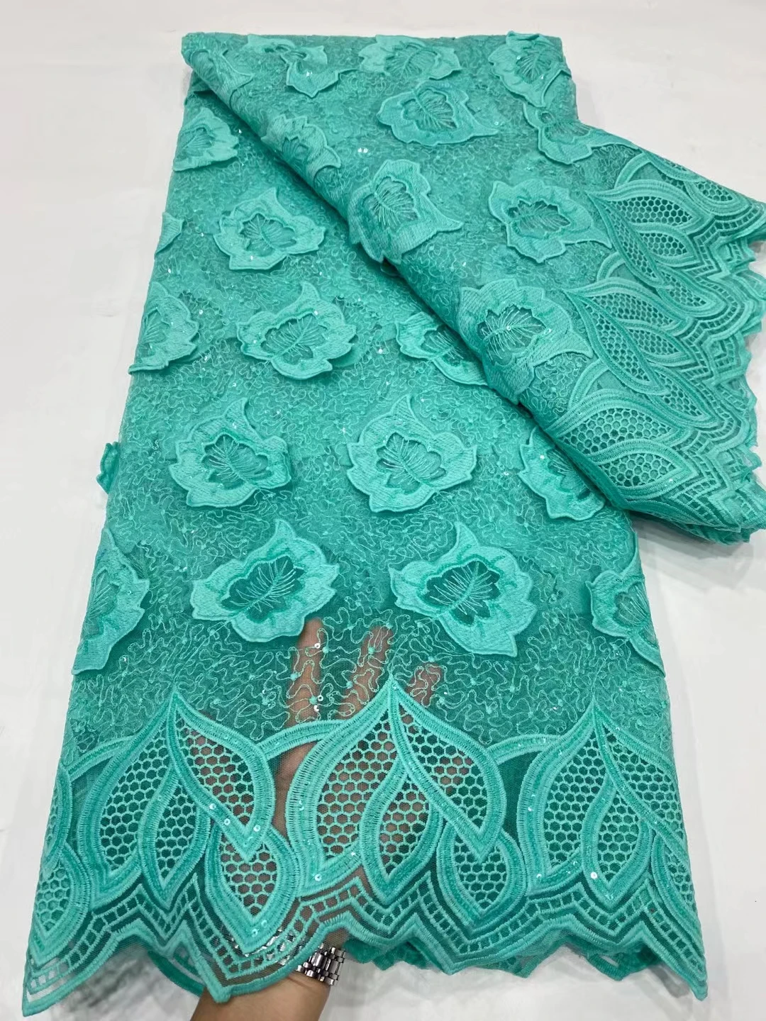 

Mint Green African Guipure Lace Fabric 2022 High Quality Lace Nigerian Cord Lace Fabrics With Stones For Wedding Sewing