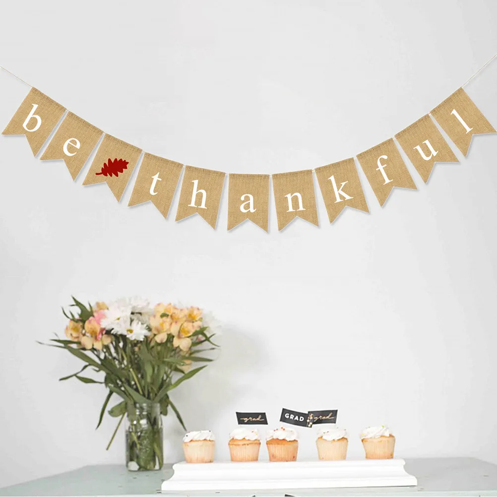Letter Bunting Banner Linen Burlap Thanksgiving Decoration Swallowtail Pull Flag Party Wall Window Mantel Table