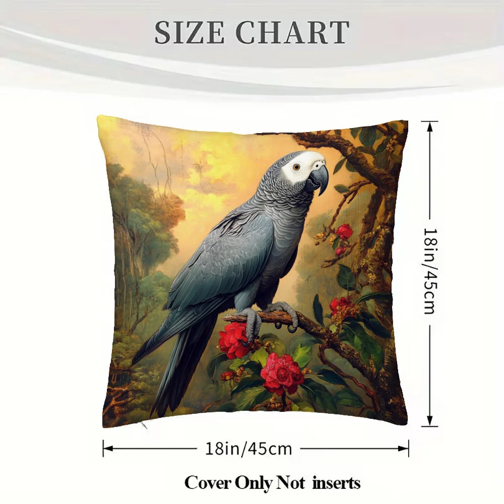 Vibrant Parrot Tropical Jungle Scene Throw Pillow Cover for Sofa Couch Home Decor Cushion Accent Pillow