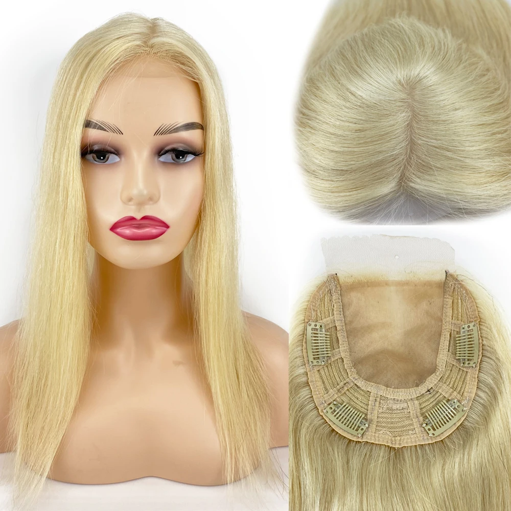 Virgin European Human Hair Topper Silk Top 8X8inch Women 's Open Weft Skin Base Hairpiece with Transparent Lace Front Baby Hair