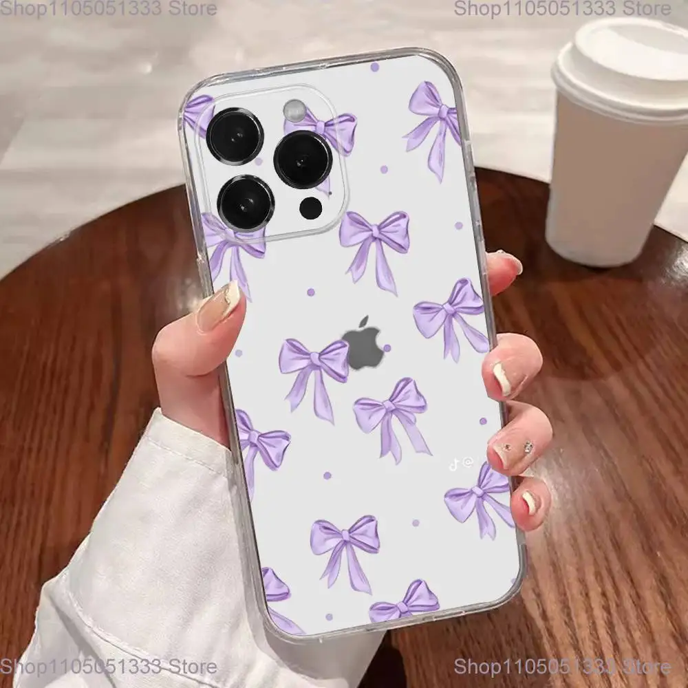 حافظة هاتف كورية لطيفة على شكل فيونكة وردية لهاتف آيفون 17,16,15,14,13,12,11 Plus,Pro,Max,XR,XS,Plus,E,SE4,غطاء شفاف صغير