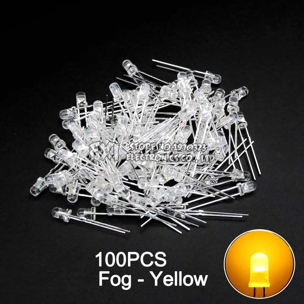 100PCS F3 LED Diode 3MM Sortiertes Kit Weiß Grün Rot Blau Gelb Orange Rosa Lila Warmweiß DIY Kit Leuchtdiode bxv