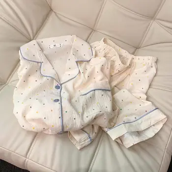 印花波點女士睡衣純棉睡衣套裝上衣和短褲兩件式休閒舒適家居服甜美 10 最佳銷售 女士睡衣套裝 - №8