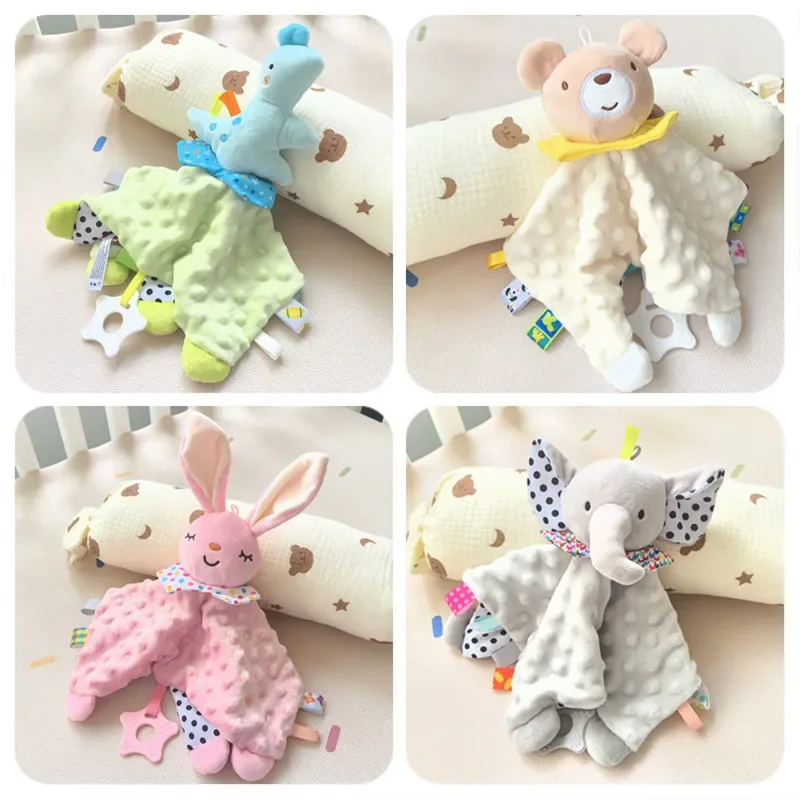 منشفة دمية مهدئة لأمن الطفل مع خشخيشات عضاضة بطانية ناعمة لعبة تكبب حيوانات محشوة للأطفال حديثي الولادة هدية #1