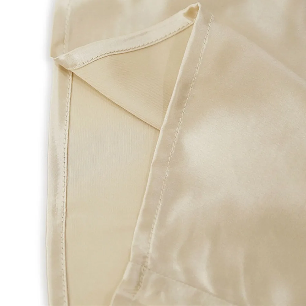 2026 Women's Spring New Heavy 22MM 100% Natural Mulberry Silk Plain Satin Pocket Design Champagne Nine Point Straight Leg Pants