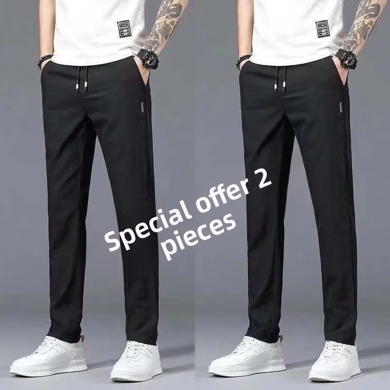 

Qui Dry Ice Silk Men's Casual Pants Ultra Thin Loose Straight Leg Sports Trousers Faionable All-Match Lightweight Long Tr...