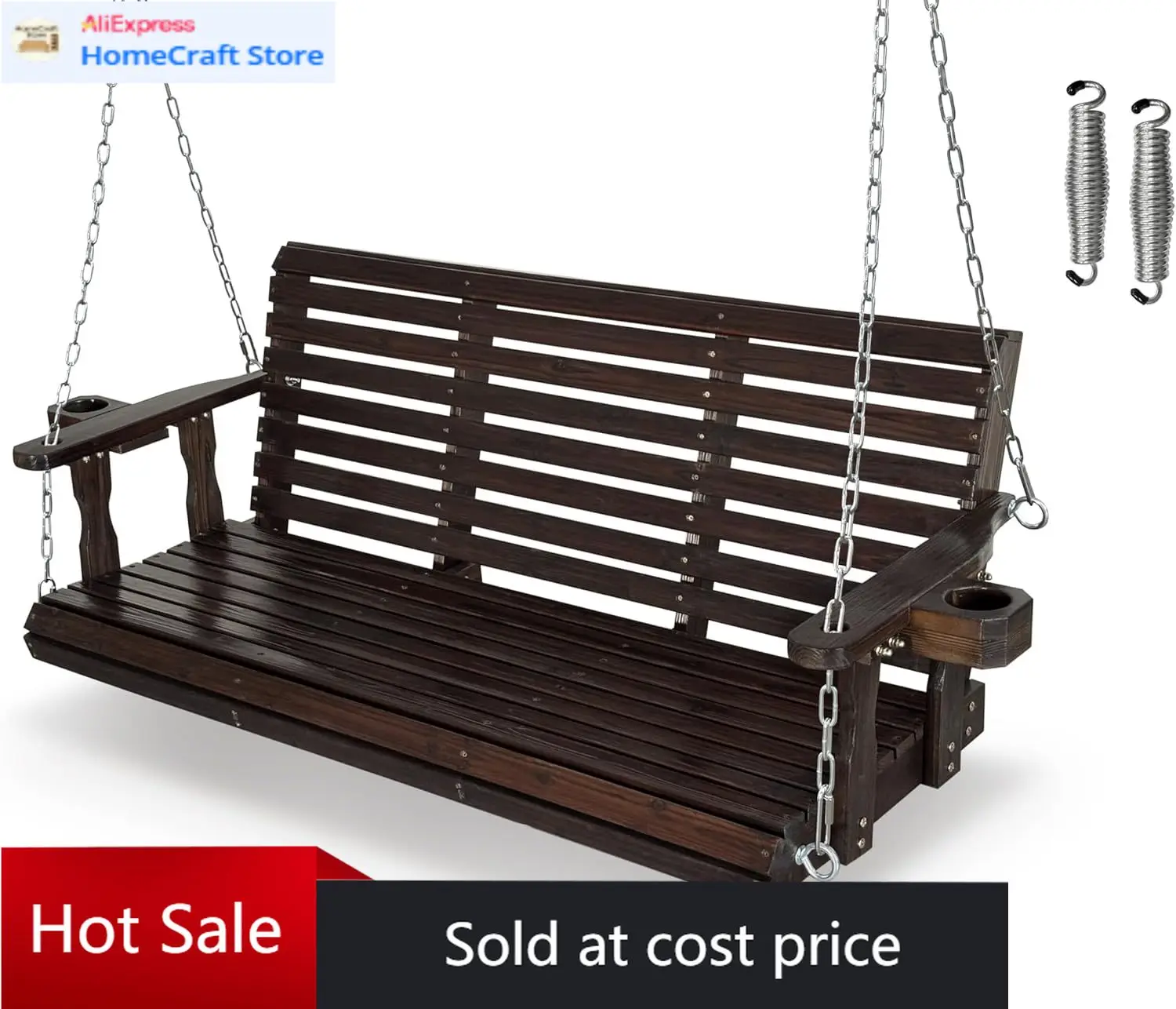 

Деревянные садовые качели-диван 5 футов, очень большие, на 3 места, с высокой спинкой, глубоким сиденьем, подстаканниками, подвесными цепями, пружинами 7 мм, выдерживают до 880 фунтов