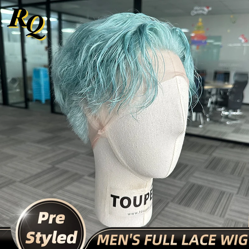 Pre Styled Men's Wig 100% Real Human Hair Transparent Lace Male Wigs Men's Capillary Prosthesis Hair System Replacement Pre Cut