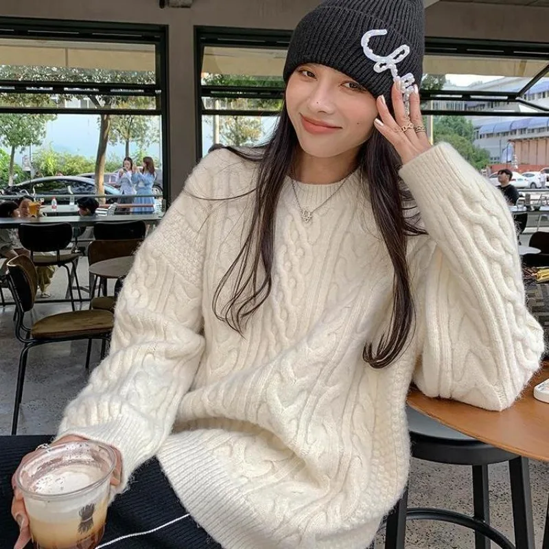 Deeptown Casual Grey Pullovers Sweater Women Vintage Old Money Style Oversize Beige Jerseys Y2K Korean Reviews Many Clothes