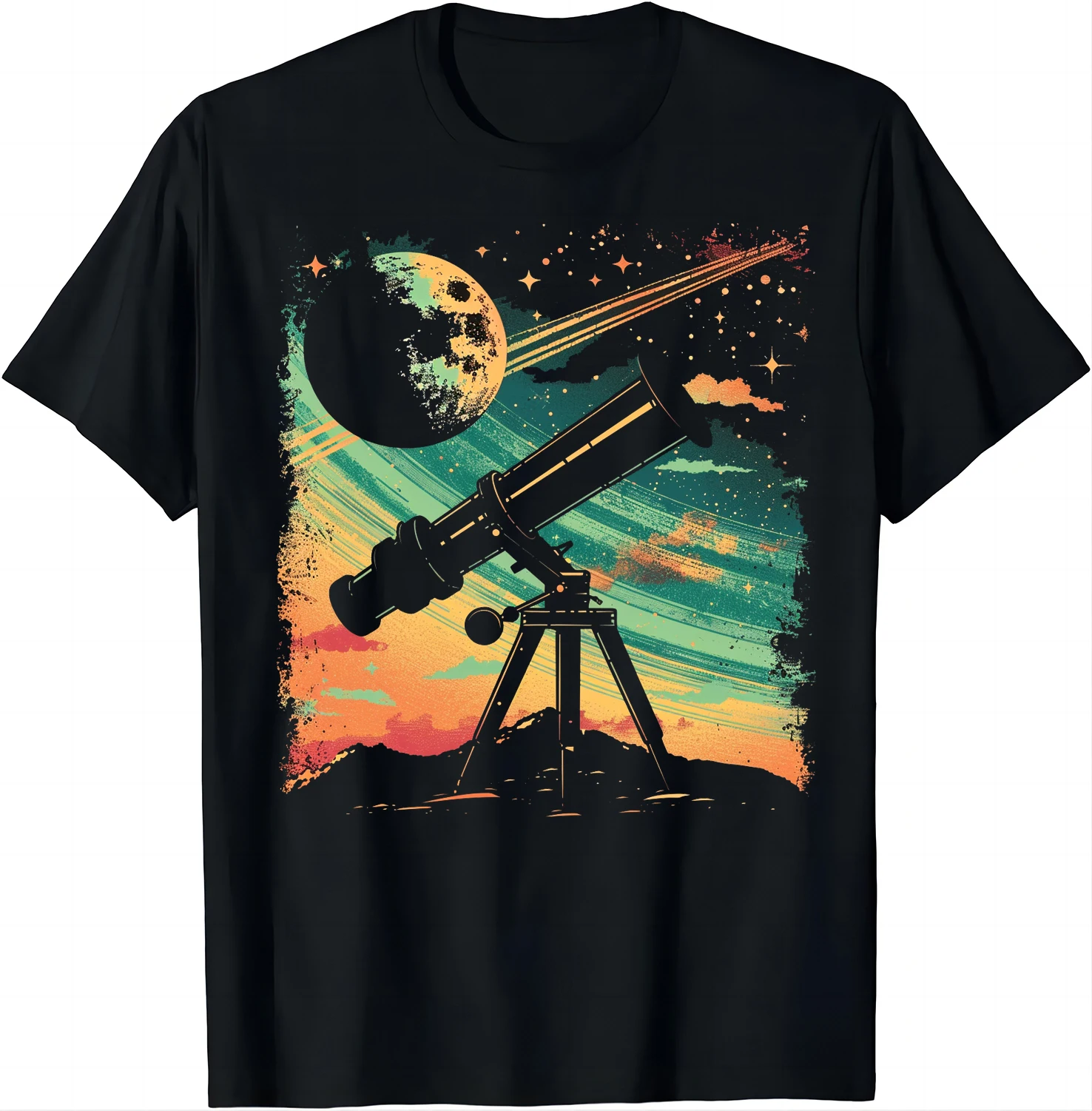 Stargazing Telescope Tee - Explore The Universe Tshirt Dream Big Reach for The Stars T-shirt  Graphic T Shirts Men Clothing Tops