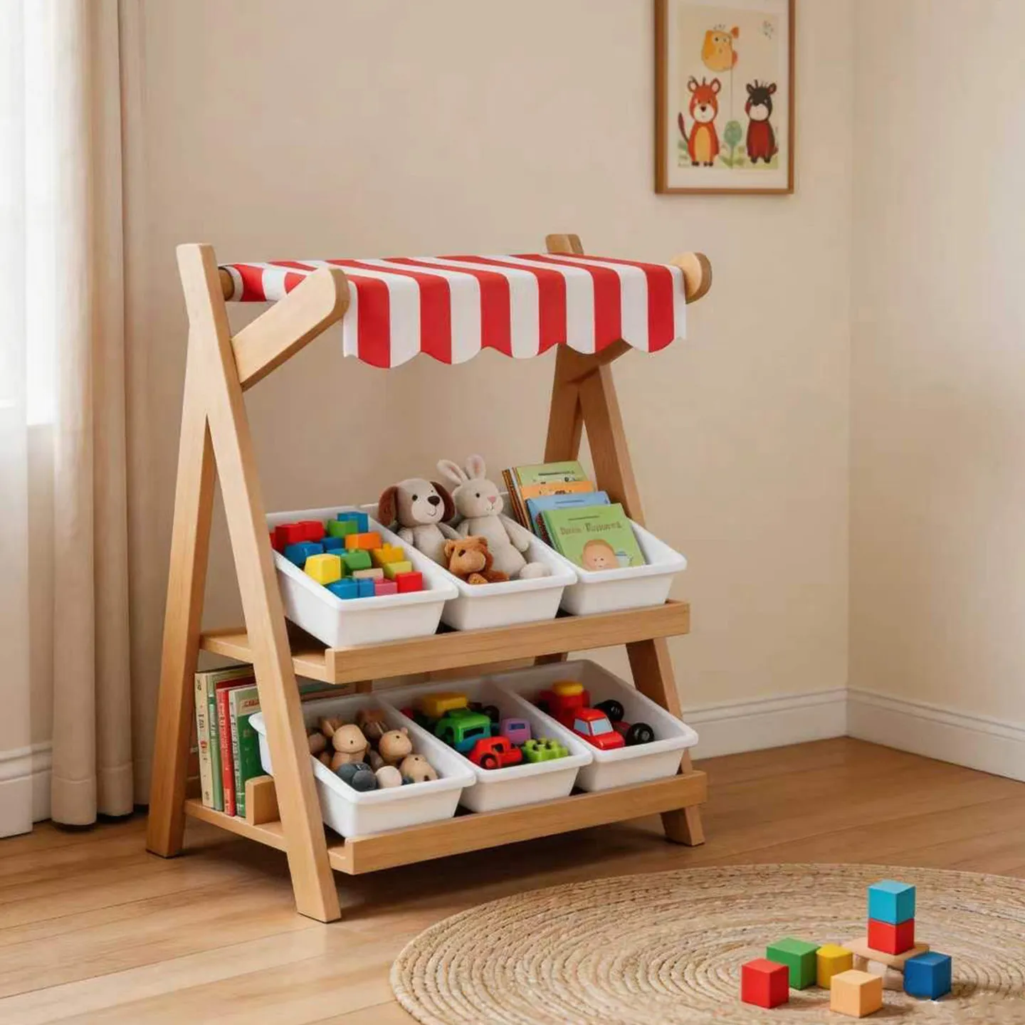 commissary children's toys storage rack floor beech multi-layer classification building block storage rack kindergarten