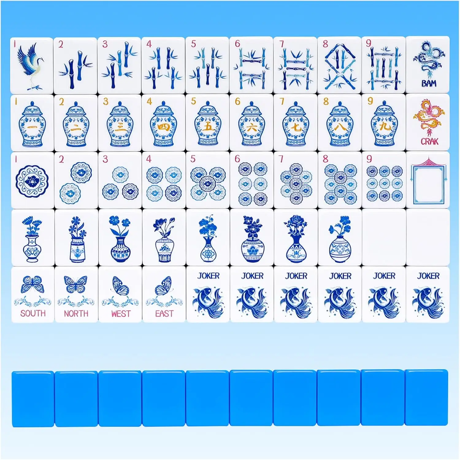 

Light Blue American Mahjong Set with 160 Engraved Tiles, Bag, and Accessories for Classic Game Play