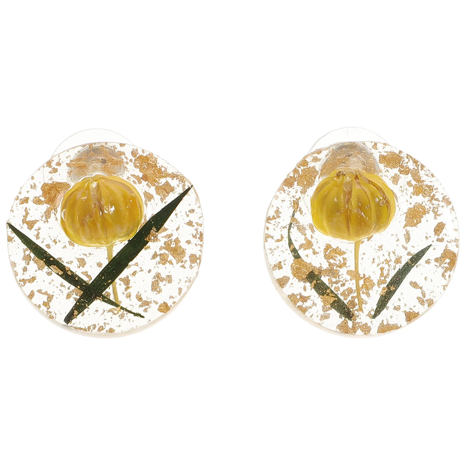 

Golden Foil Lady Ear Decor Dried Flowers Earrings Resin Plastic Smooth Surface Lady Ear Decor Banquet Party Gifts