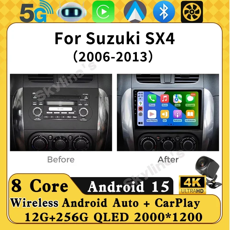 

Android 15 Carplay For Suzuki SX4 2006-2013 Fiat Sedici 2005-2014 Car Radio GPS Stereo Multimedia Video Player 2din Head Unit 4G