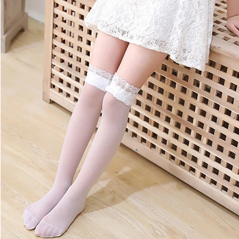 Summer New Girls\' Thin Bottoming Stockings Children\'s Solid Color Mesh Stockings Baby Girl\'s Breathable Sweet Lace Stockings