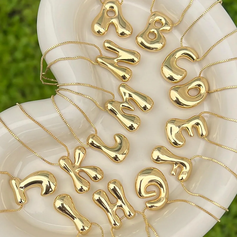 

Exaggerate Stainless Steel Gold Color Chunky Alphabet Pendant Balloon Bubble Initial Letter Choker Necklace Charm Jewelry Gifts