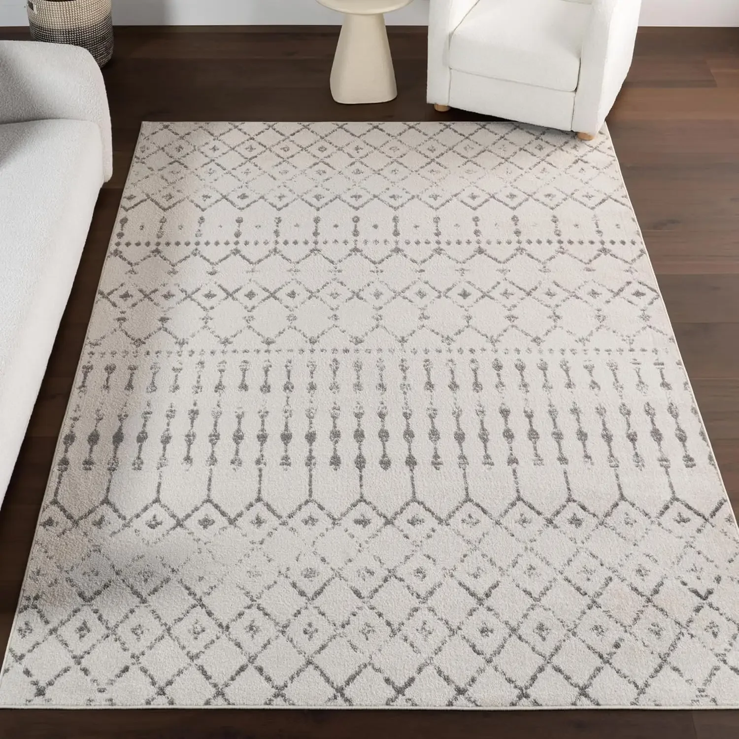 

5x7 Moroccan Blythe Area Rug, Grey, Faded Bohemian Design, Stain Resistant, For Bedroom, Dining Room, Living Room, Hallway
