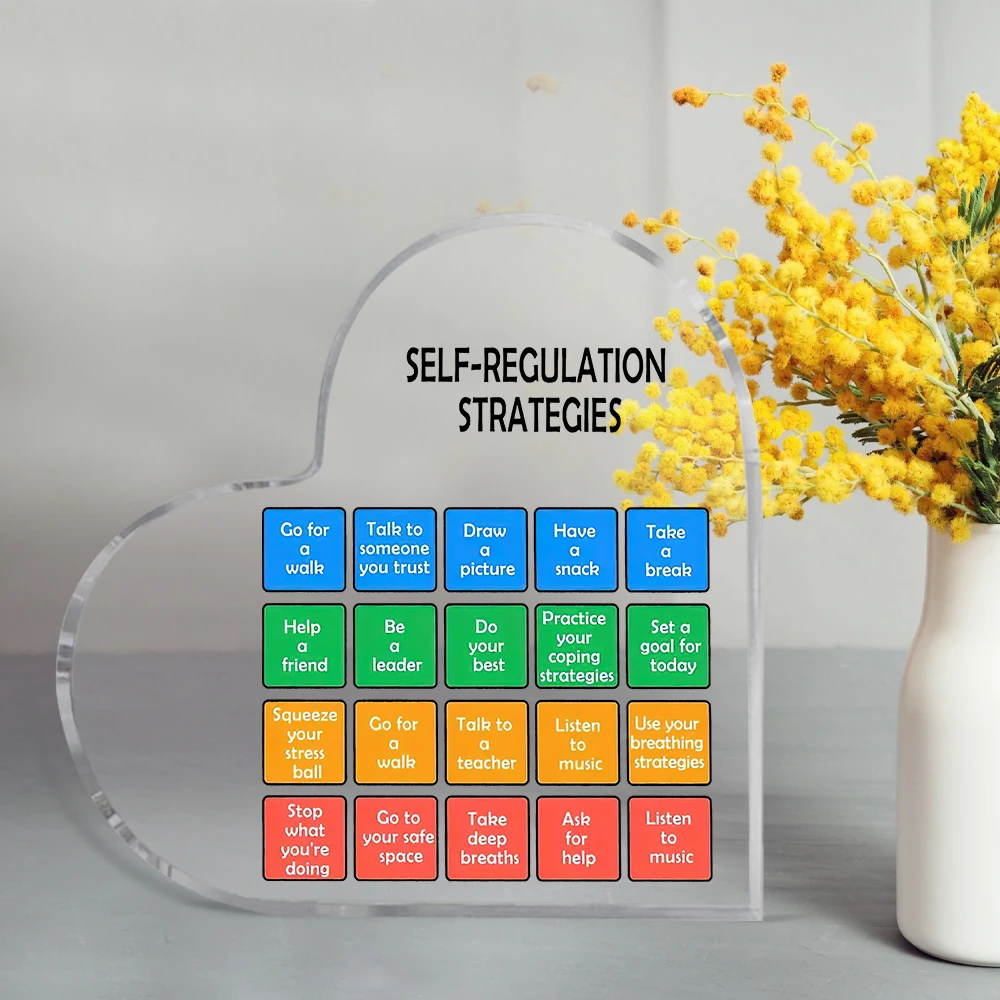 Self-Regulation Zones Coping Strategies, Acrylic Heart Keepsake, Emotional Regulation sign, Calming Corner Tools, Identifying
