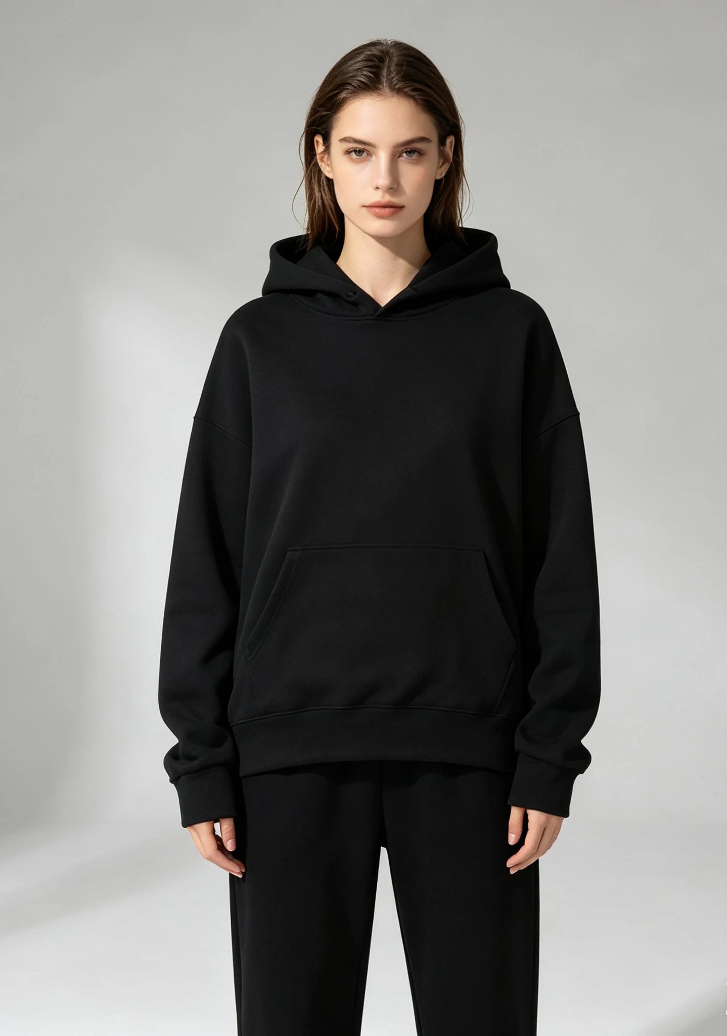 Autumn and Winter Casual Daily Women's Two-Piece Sports Suit Solid Color Hooded Sweat Loose Drawstring Pants Home Clothes