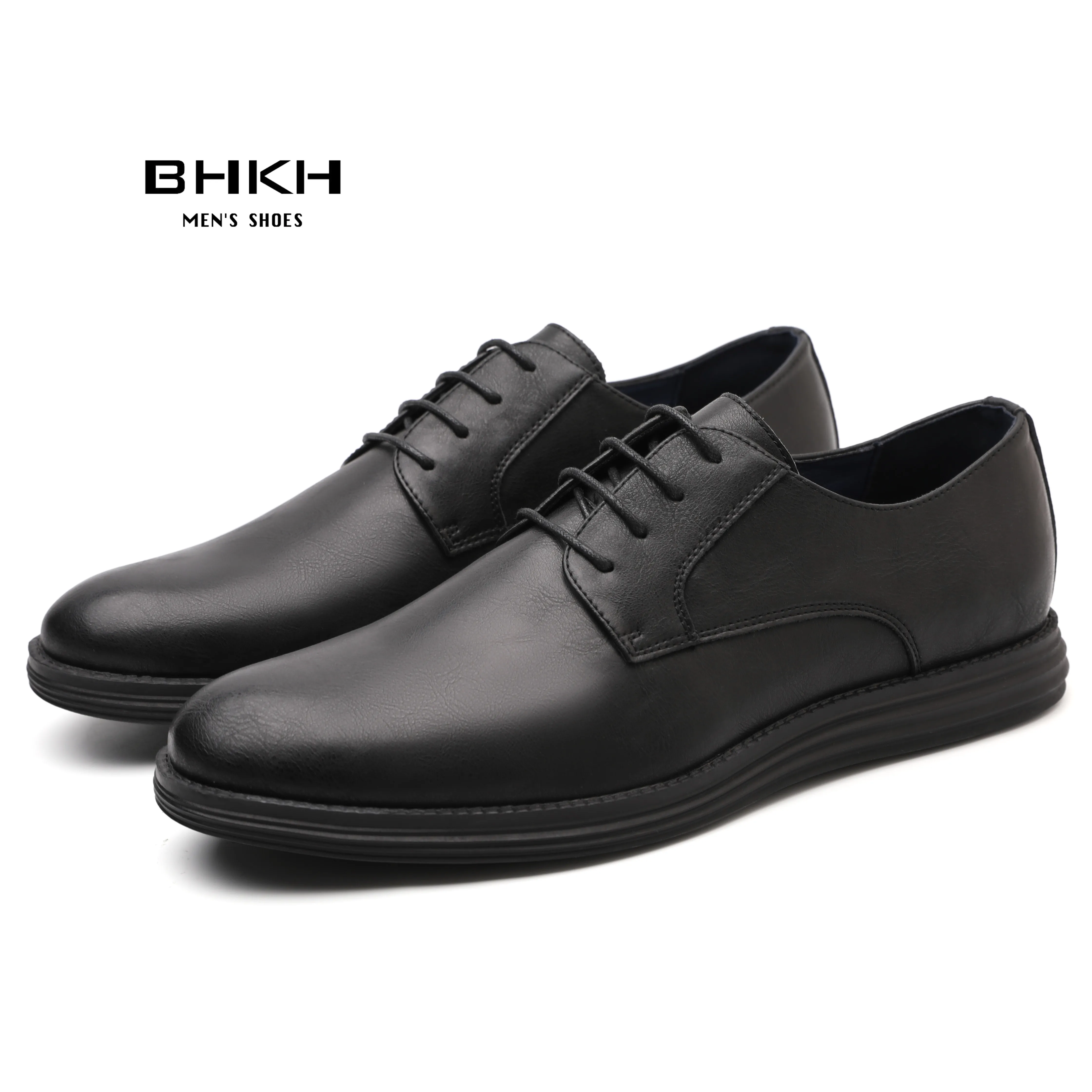 BHKH 2024 Leather Men Casual Shoes Smart Business Work Office Lace-up Dress Shoes Lightweight Men Shoes