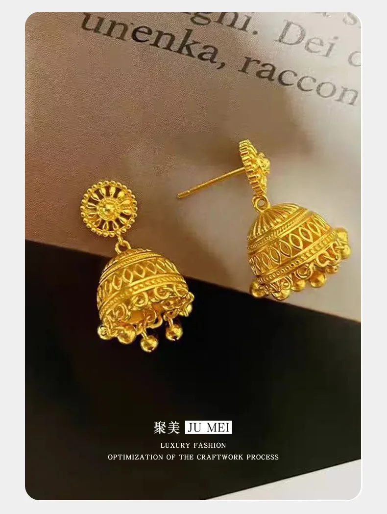 NovaGlod Bohemian beads earrings ethnic style earrings Bohemian tribal girl 9999 24K real gold light luxury earrings