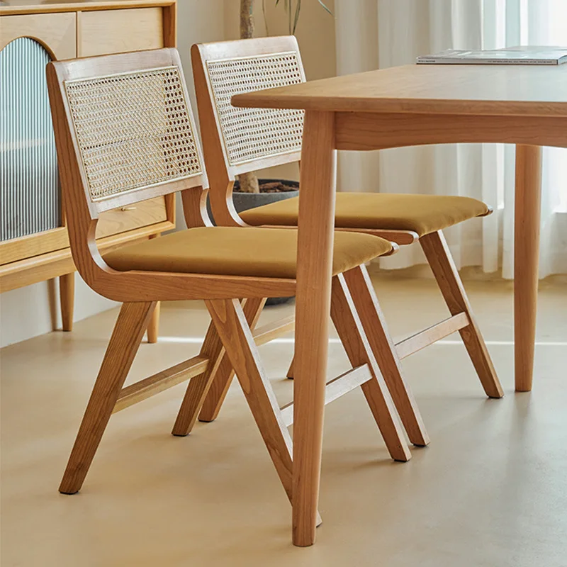 Nordic rattan cadeira de madeira maciça estilo japonês sem braços simples e moderno casa cadeira de jantar de madeira de cerejeira ins estilo cadeira de maquiagem