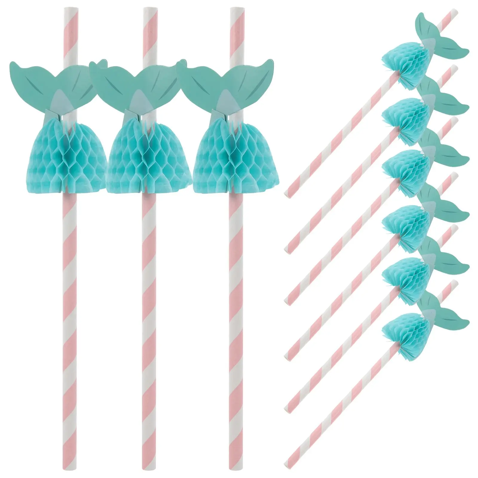 50pcs Mermaid Paper Honeycomb Craft Decorative Drinking Straws Party Supplies Beach Theme Long Straws Fit Cups Mugs Glasses