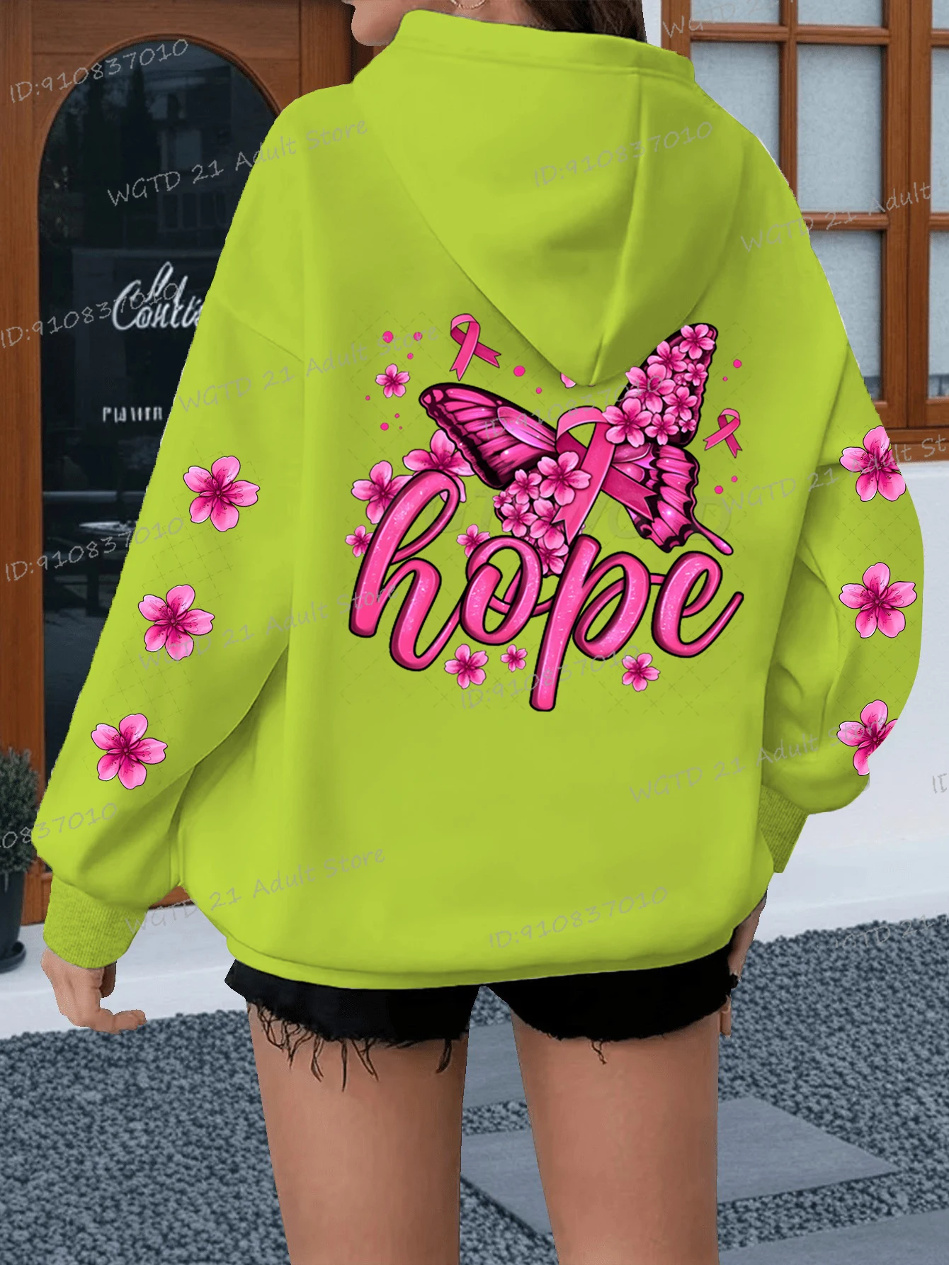 جماليات فراشة طباعة هوديس للنساء سرطان الثدي "الأمل" طويلة الأكمام هودي خمر فراشة الكورية Ulzzang مقنعين