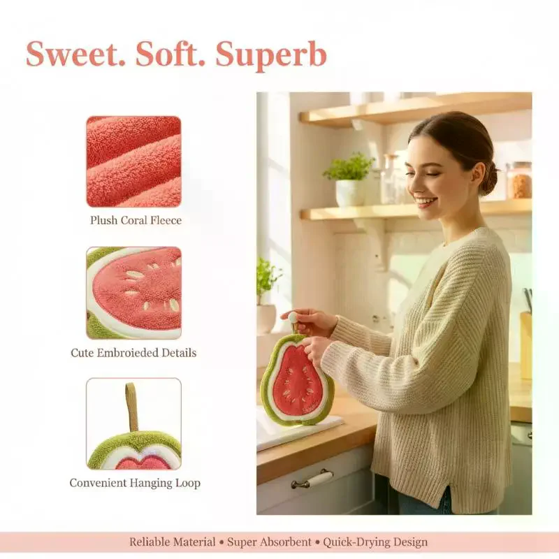 Fruit Shaped Coral Fleece Hand Towels With High Absorbency And Hanging Loop Perfect For Kitchen Bathroom Use Home Decor Gift