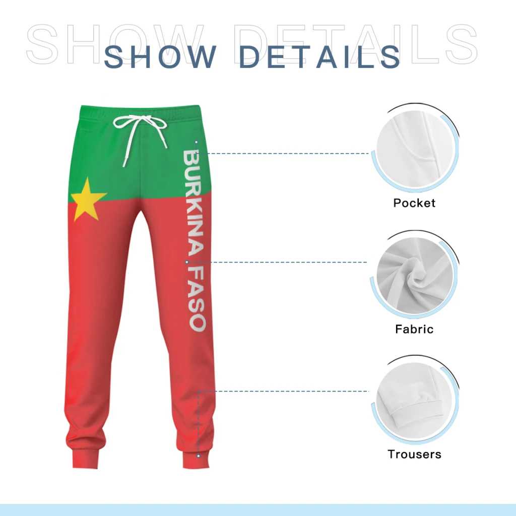 Mens Sweatpants Burkina Faso Flag Pants with Pockets Joggers Soccer Football Multifunction Sports Sweat With Drawstring