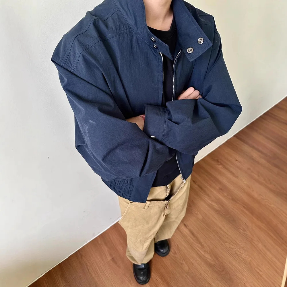 

cleanfit American retro blue jacket men's spring and autumn high-end short loose stand-up collar jacket