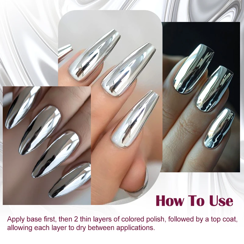 MEET ACROSS 8ml Super Bright Silver Metallic Nail Polish No Need Lamp Quick Dry French Style Glass Bottle Manicure Nail Art