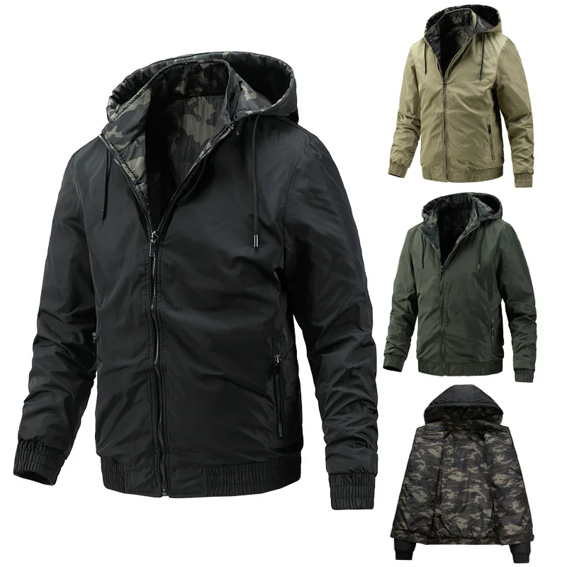 

Winter Autumn Military Hooded Outdoor Camouflage Double-Wear Jacket Men Windbreaker Jackets Mens Bomber Coats Jaqueta Masculina