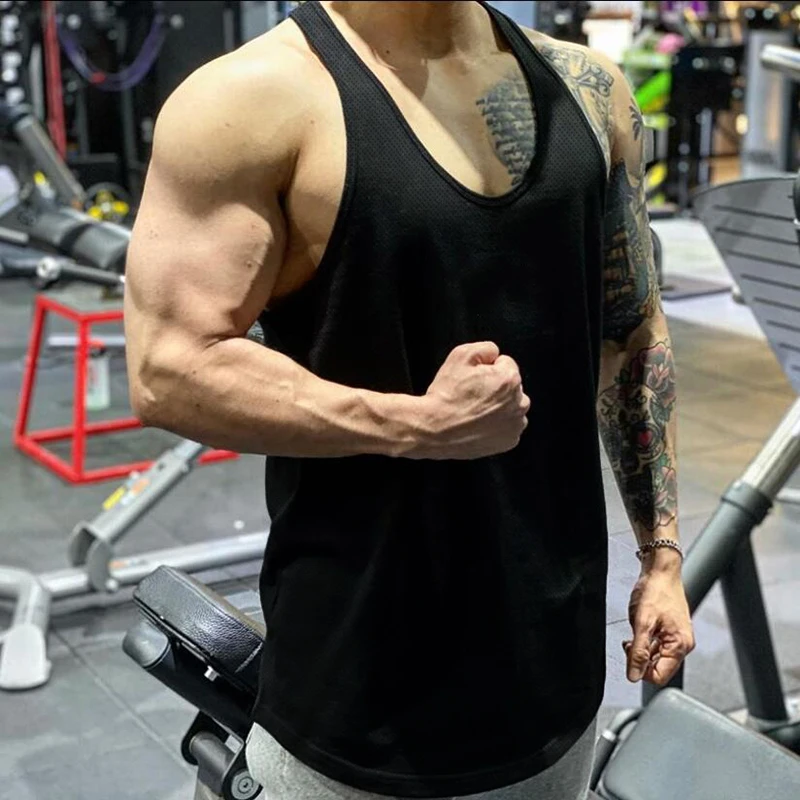 Summer Mesh Running Vests Mens Quick Dry Bodybuilding Stringer Tank Tops Fitness Sleeveless Shirts Gym Clothing Workout Singlets