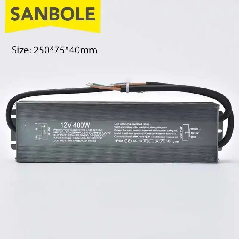 400W Slim Type Switch Power Supply IP67 Waterproof 12V 24V Outdoor Light LED Driver Transformer FS-400