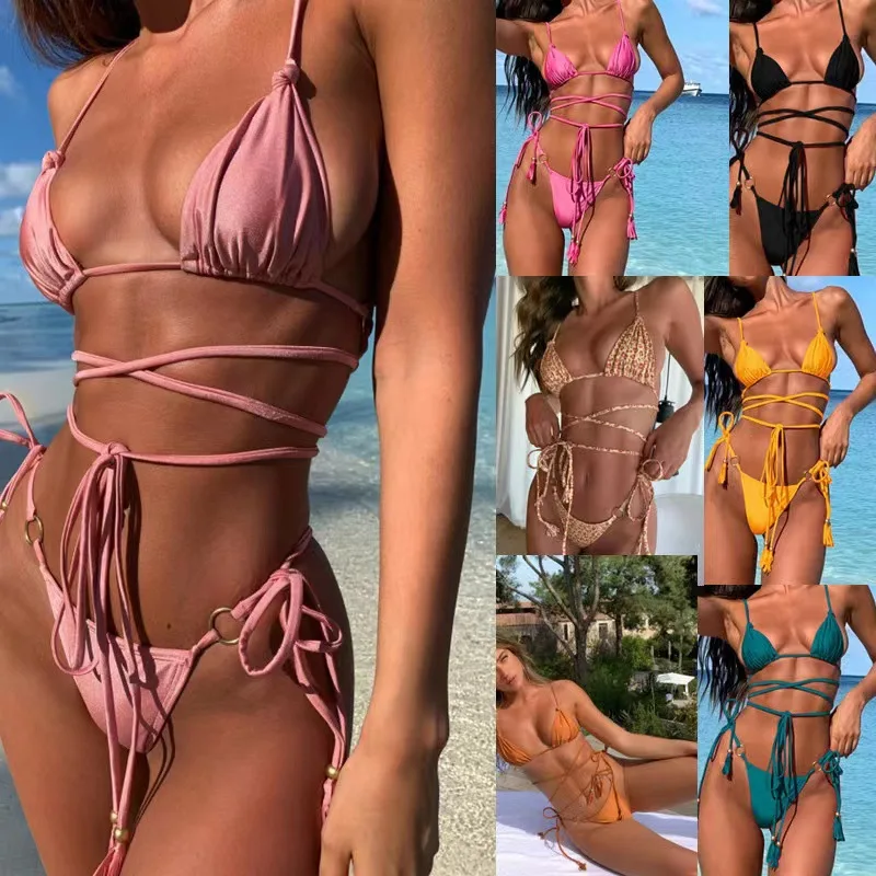 

Bandage Fold Solid Bikini Swimwear Women Sexy Summer Women's Swimming Suit 2 Pieces Set Micro Swimsuit